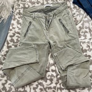 Faded green/gray cargo skinny pants with zippers